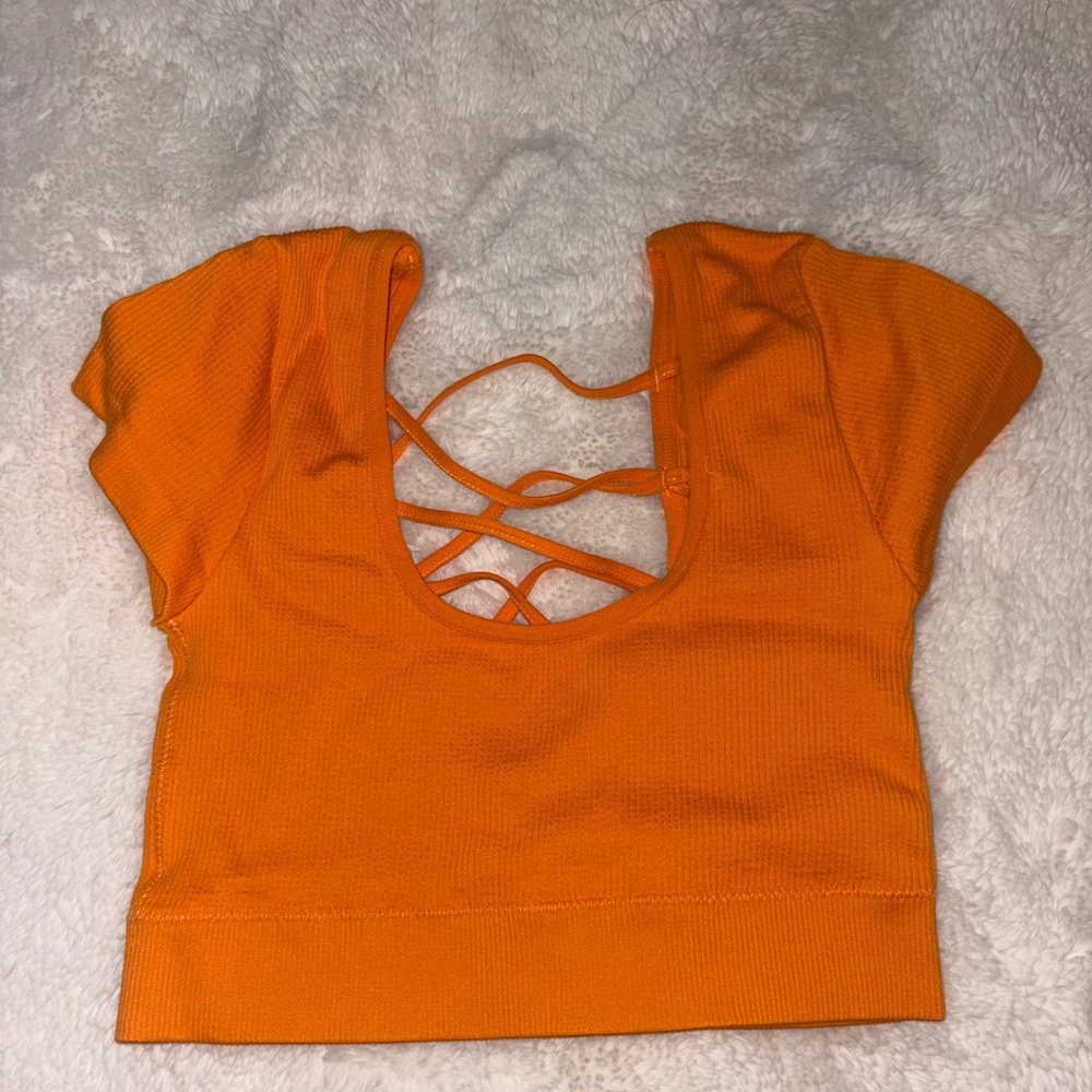 aerie Orange Crisscross-Back Ribbed Crop Top